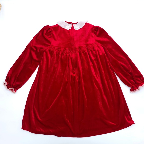 Vintage Kitty New Creation Red Velvet Dress Girls Size 7 Lace Collar - Picture 2 of 5